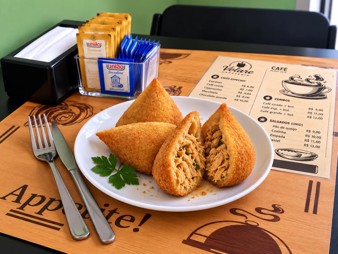 Coxinhas — sabores variados na Volare Cafeteria